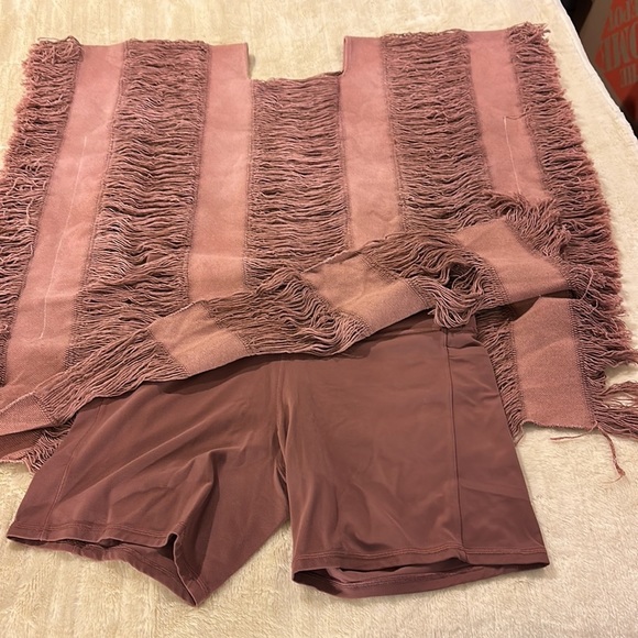 XL natural frayed cotton ladder dress, beach cover up, top dusty pink. 26”wide - Picture 1 of 12